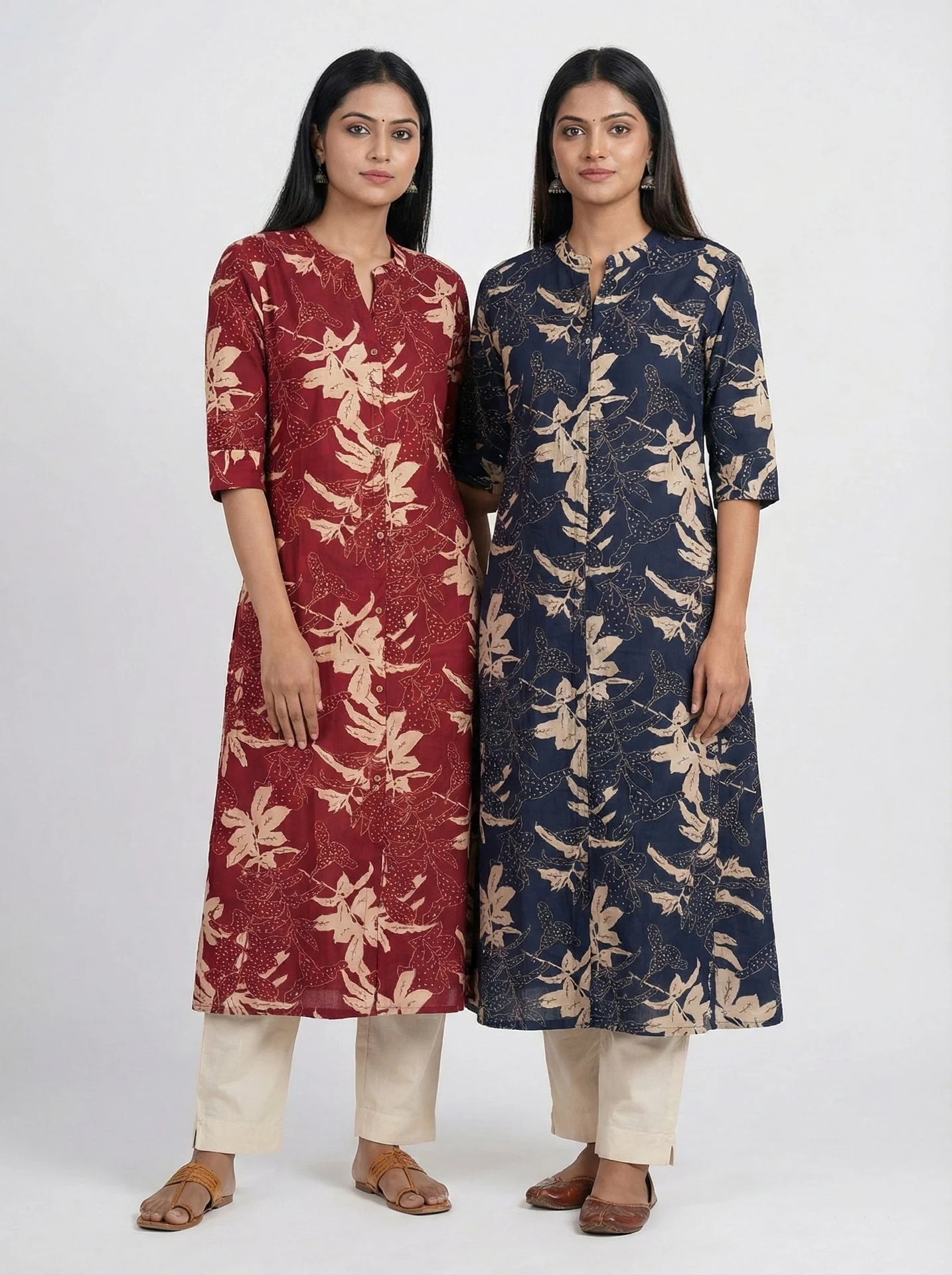 Navy Blue Modal Silk Floral Digital Print Kurta - Image 3