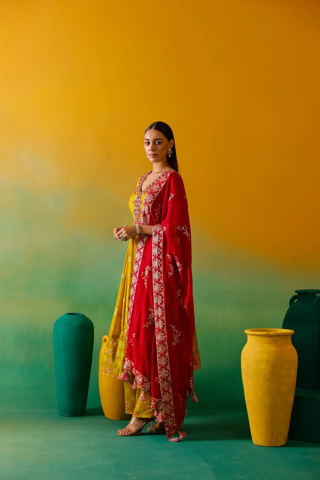 Neerus Green Embroidery Organza Fabric Anarkali Plazzo and Dupatta. - Image 8