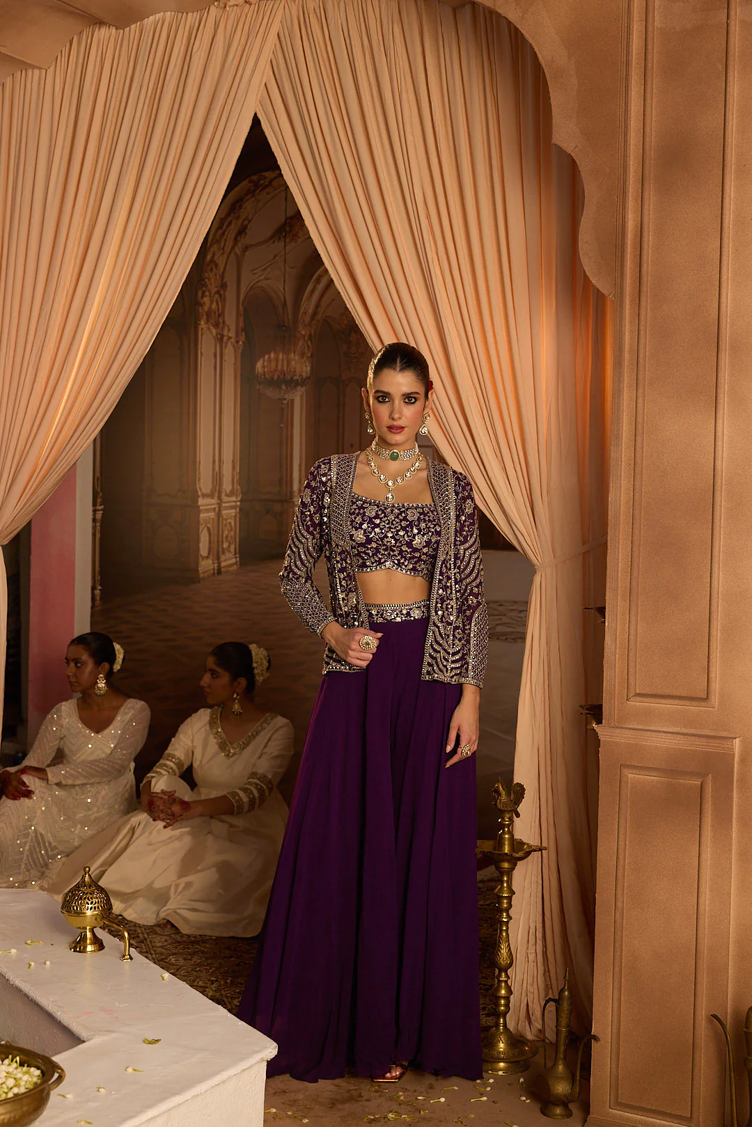 Neerus Purple Embroidery Georgette Fabric Fusion Set. - Image 11