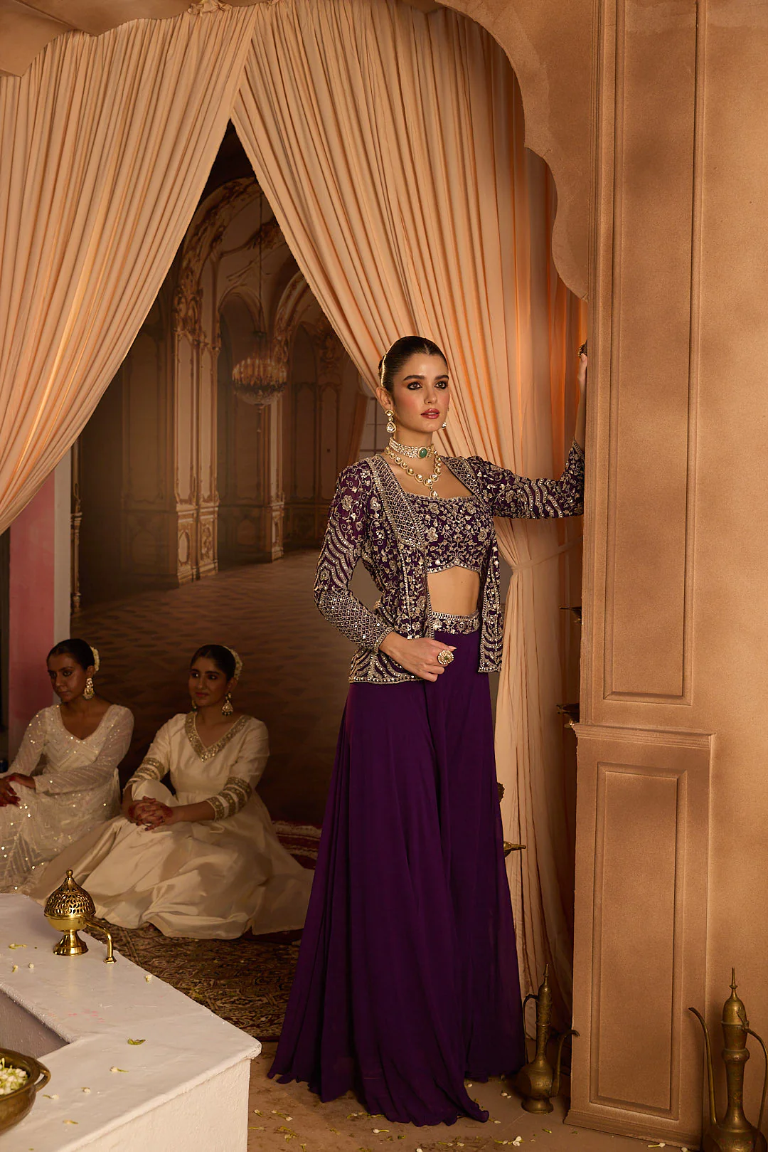 Neerus Purple Embroidery Georgette Fabric Fusion Set. - Image 12