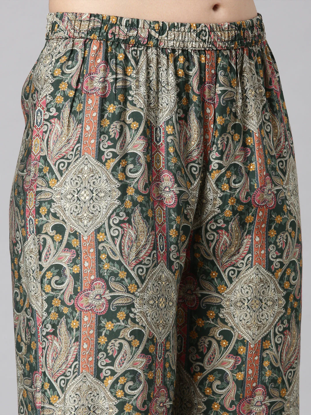 Neerus Yellow Solid Straight Kurta and Palazzos - Image 6