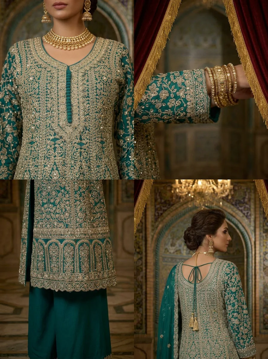 Rama Green Georgette Heavy Zari Embroidery Palazzo Set With Dupatta - Image 3